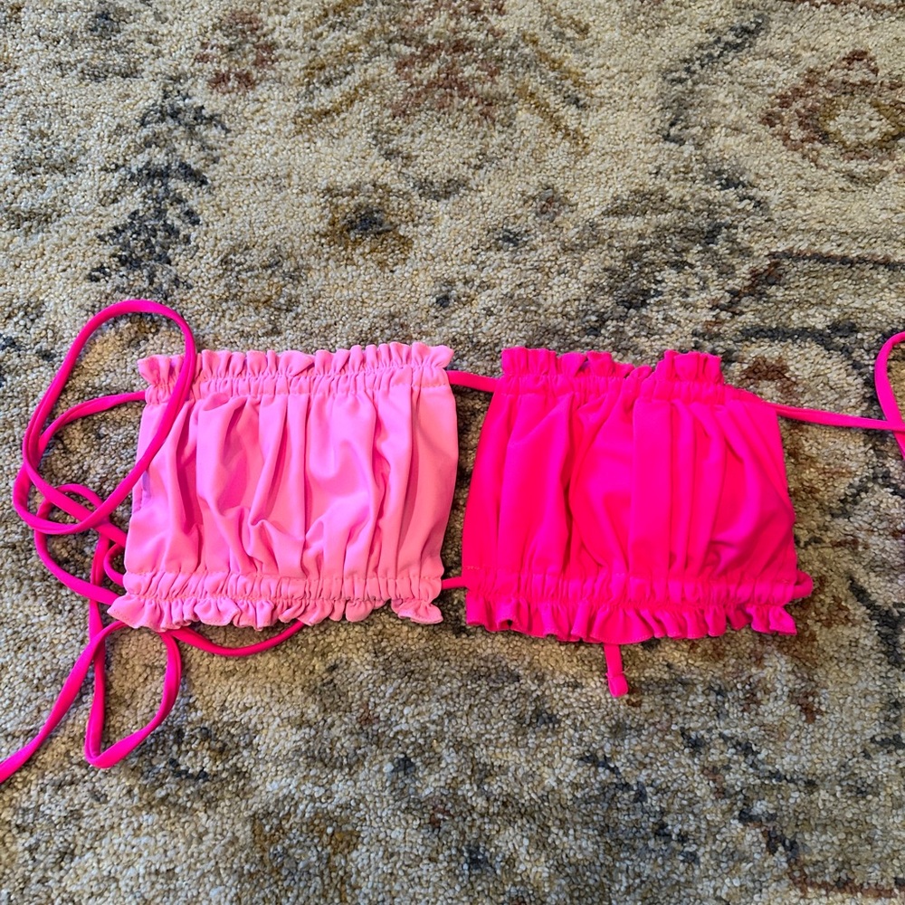 Pink and Hot Pink Ruched Tube Tops